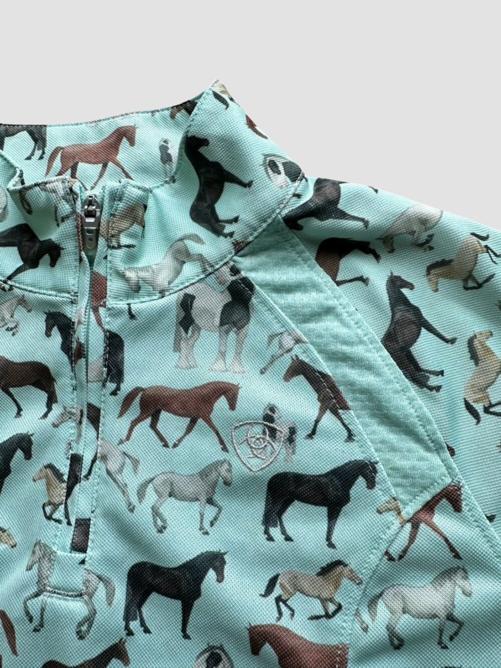 Ariat Tek Girls Quarter Zip Horse Print Mint Green Equestrian Baselayer M - Picture 2 of 10